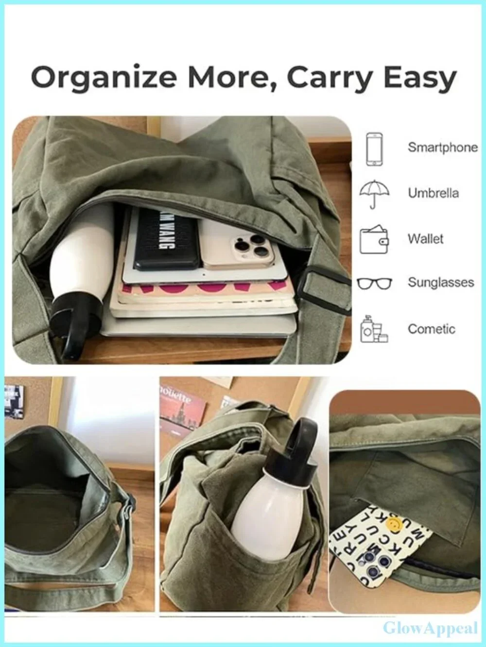 Canvas Satchel Messenger Crossbody Shoulder Bag Casual Sling Adjustable Strap
